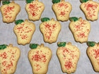 Sugar Cookies cut in the shape of apples with red sprinkles for apple and green sprinkles for the leaf. Available in Berkeley.