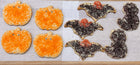 Photo of Orange Pumpkin Cookies, Black Cats Cookies and Vampire Bat Cookie. Available at El Cerrito   