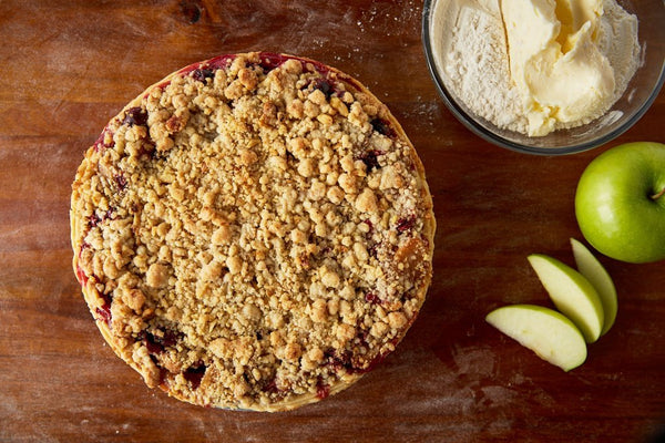 Whole Harvest Pie with sliced Granny Smith Apple, Cranberry, Walnut Streusel